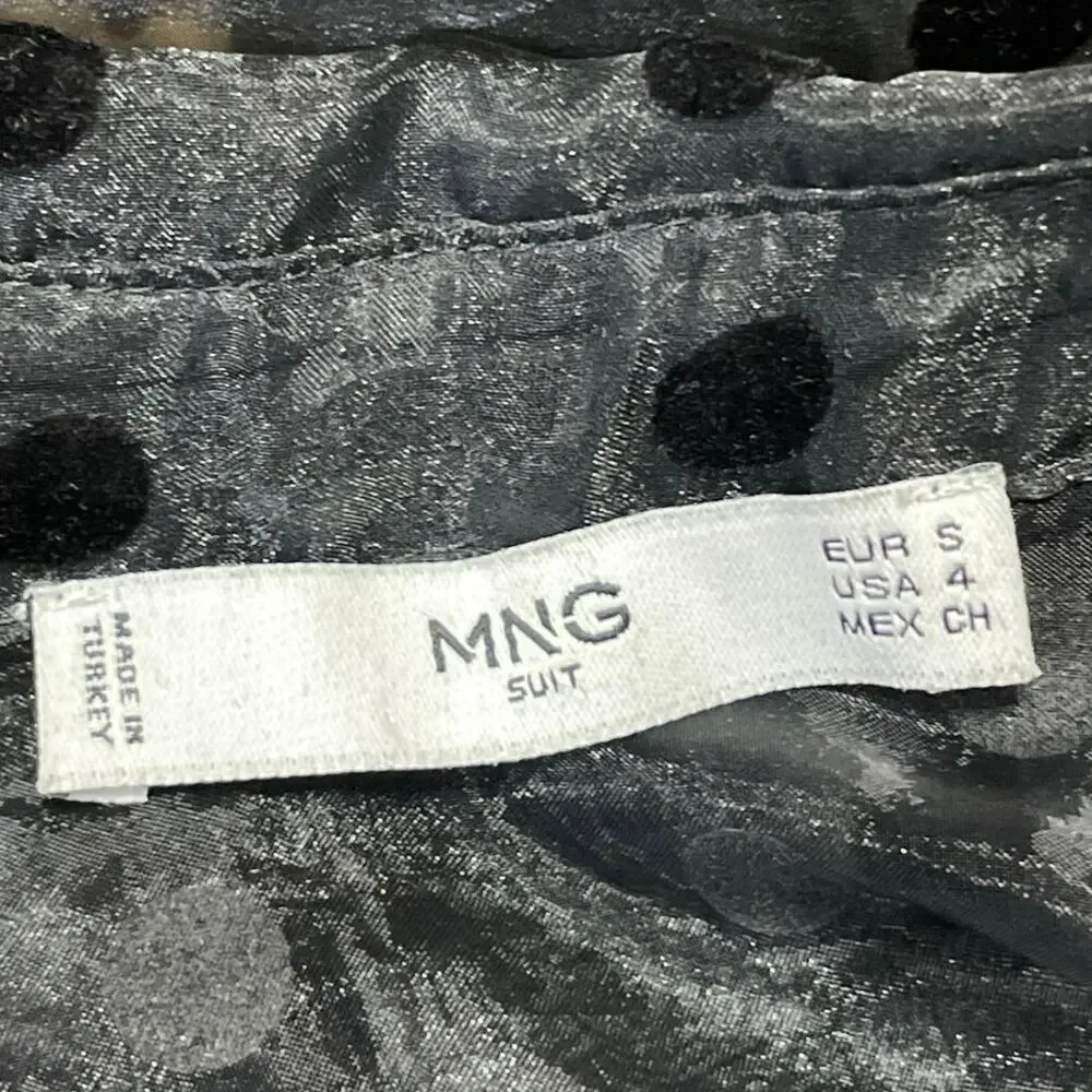 MNG Mango Black Polka Dot Mesh Sheer Long Sleeve Button Down Blouse Top Size S
